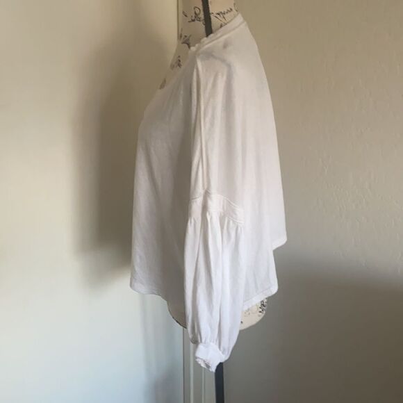 We The Free White Distressed Semi Sheer Casual Balloon Sleeve Top - Picture 2 of 11